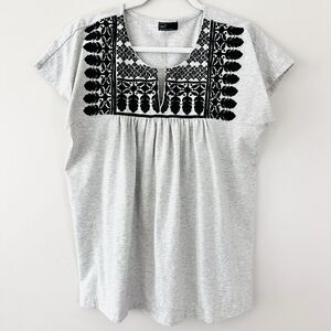 Gap Gray & Black Embroidered Tribal Print Earthy Boho Gypsy Blouse - Size Large